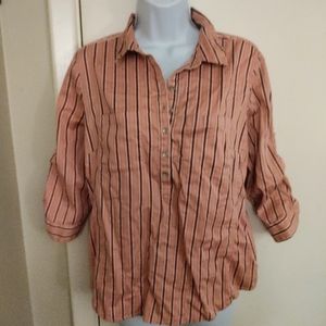 💸 LAST CHANCE - NY&Co. Pink & Black Striped half buttondown Sz.M